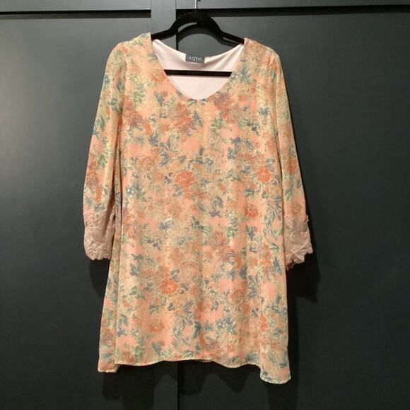 Astr the label coral multi floral midi dress chiffon embroidered  size large - Picture 1 of 11